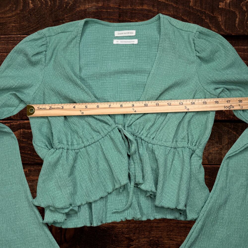 Urban Outfitters Lucielle Ruffle Tie-Front Peplum Blouse Top Green Size Small - Picture 6 of 8